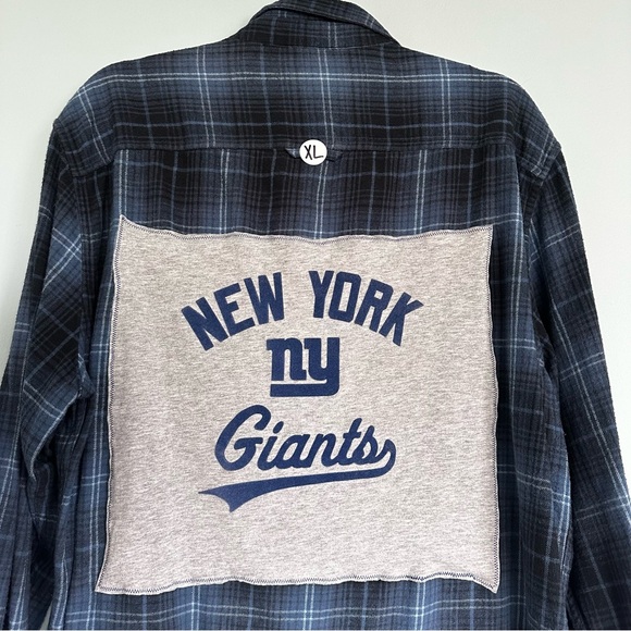 Reworked New York Giants Football Plaid Shirt XL Unisex - Picture 1 of 9